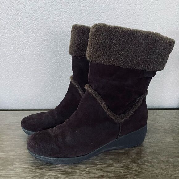 Easy Spirit Shoes - Easy Spirit Brown Suede Leather Sherpa Winter Boots 10